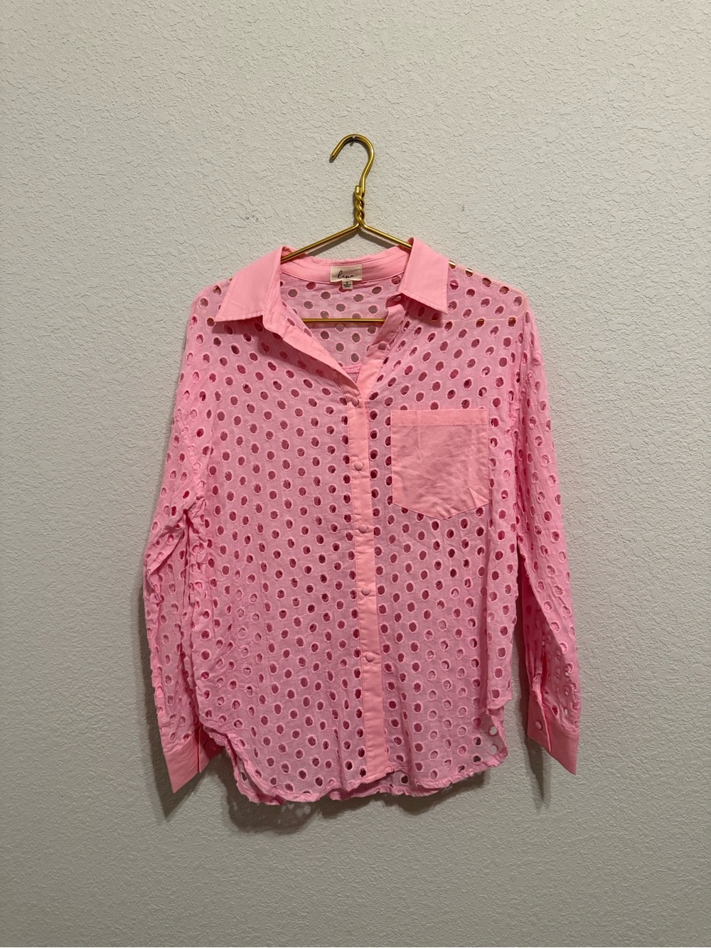 Lena Pink Eyelet Button-Down Shirt